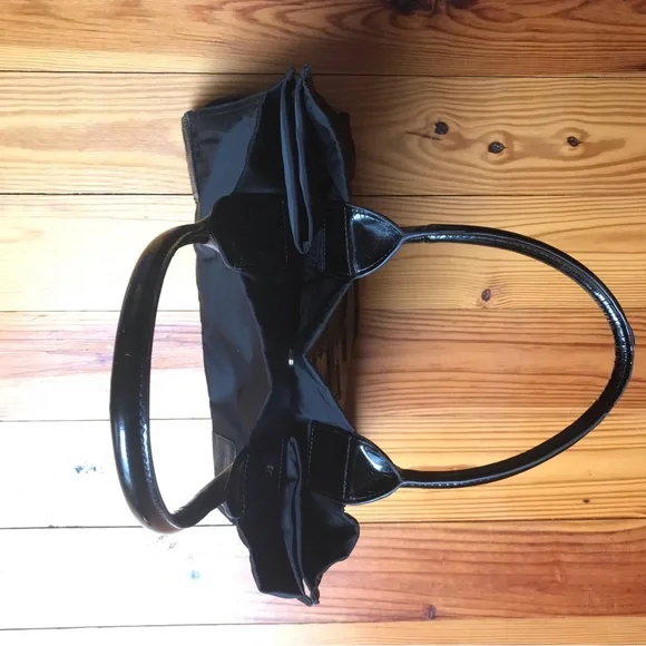 Tory Burch Ella Black Leather Nylon Tote Bag, EUC, 16.5”